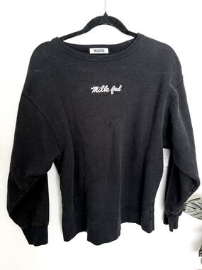 Milk Fed Black Crew Neck Sweatshirt Logo Embroidered OS